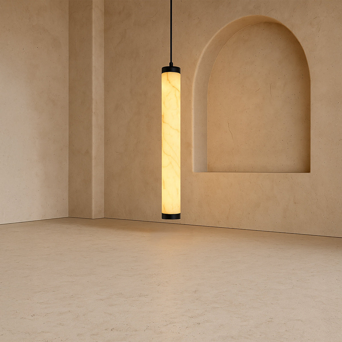 Abaco Pendant Lamp - Alabaster Effect/Black Metal