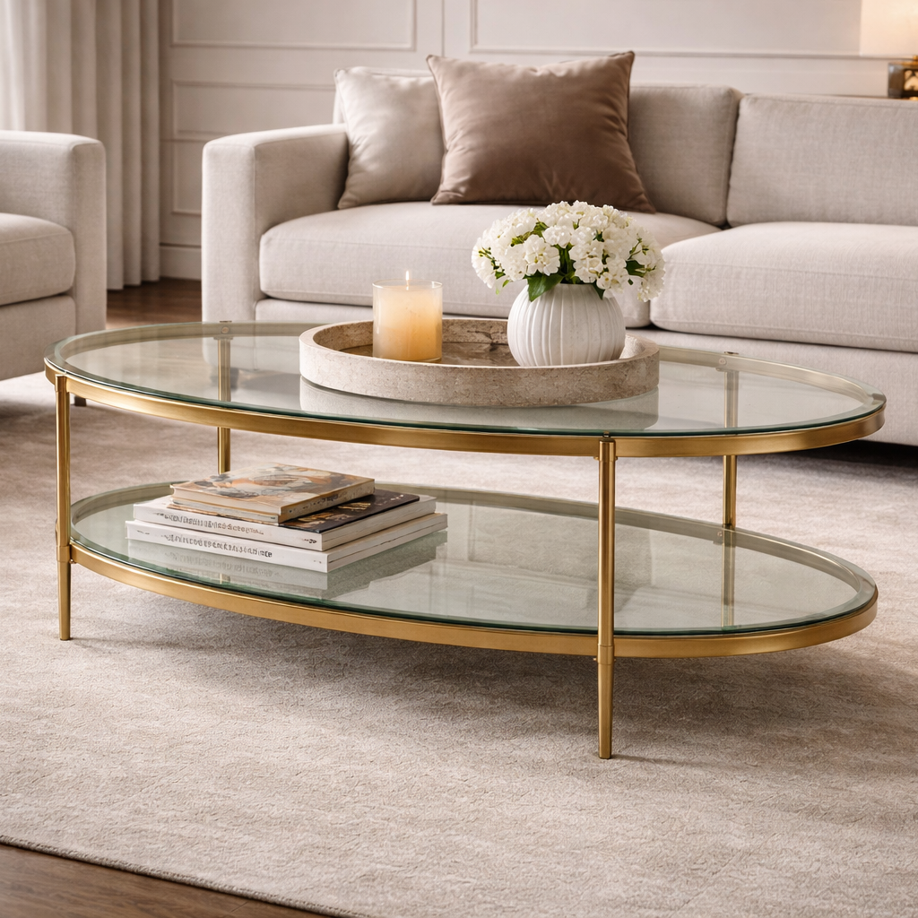 Adlon Coffee Table - Brushed Brass/Clear Glass