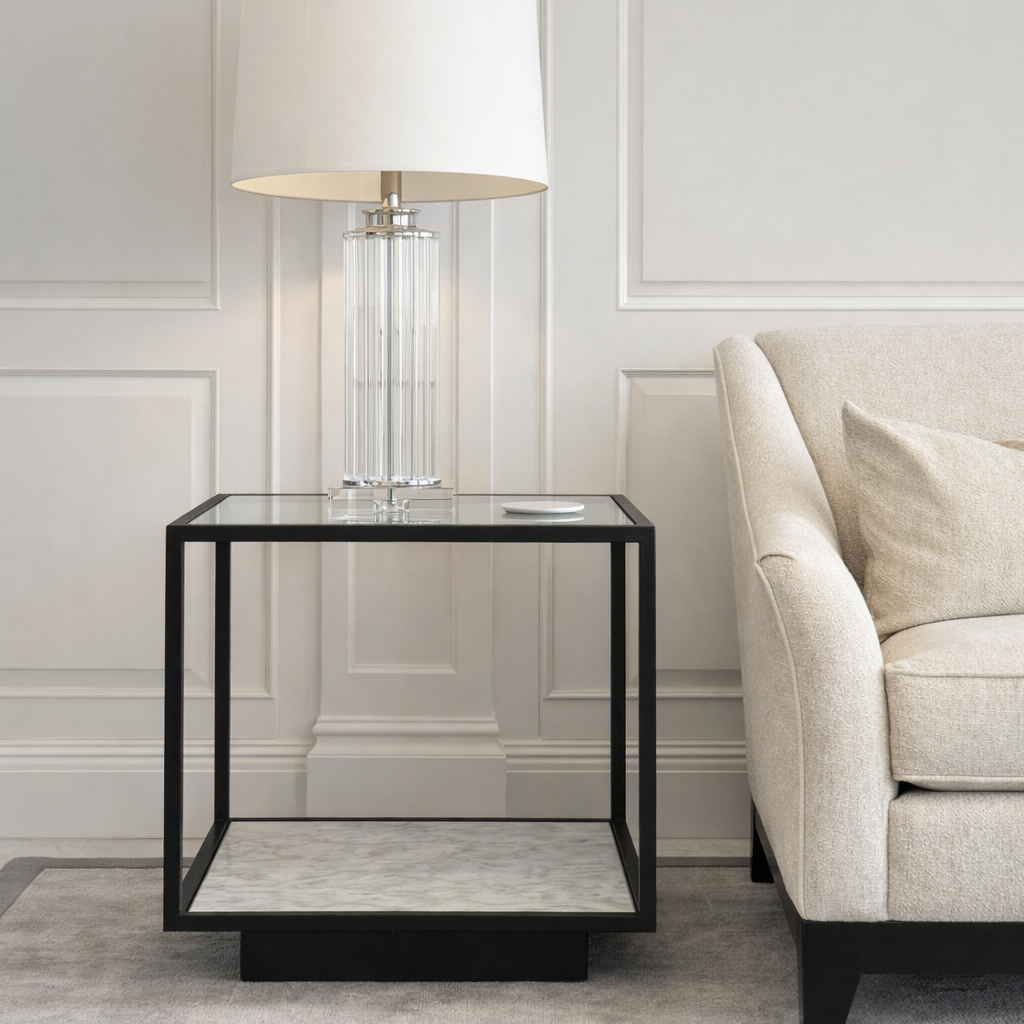 Belmon Side Table - Carrara Marble and Black Textured Metal