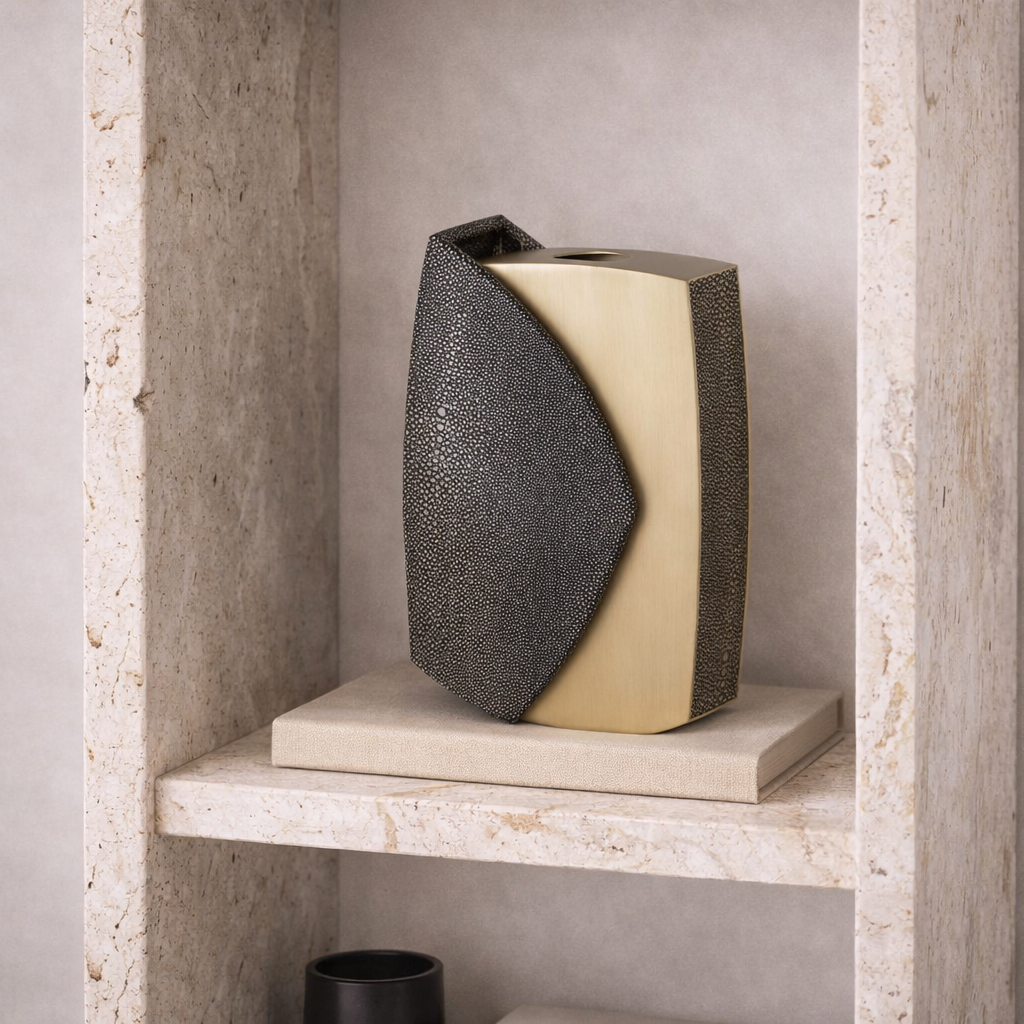 Raymond Vase - Grey Faux Shagreen/Brushed Brass