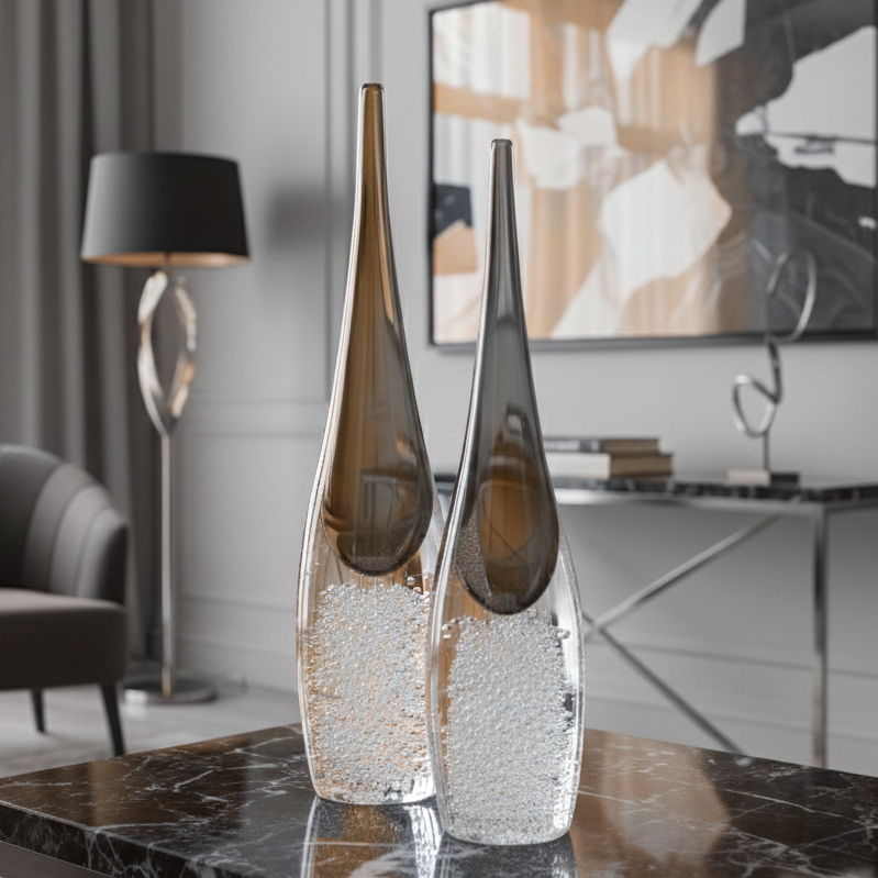 Ellis Large Crystal Vase - Grey Glass