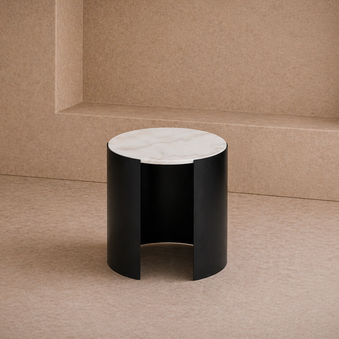 Samba Side Table - White Marble/Industrial Brown