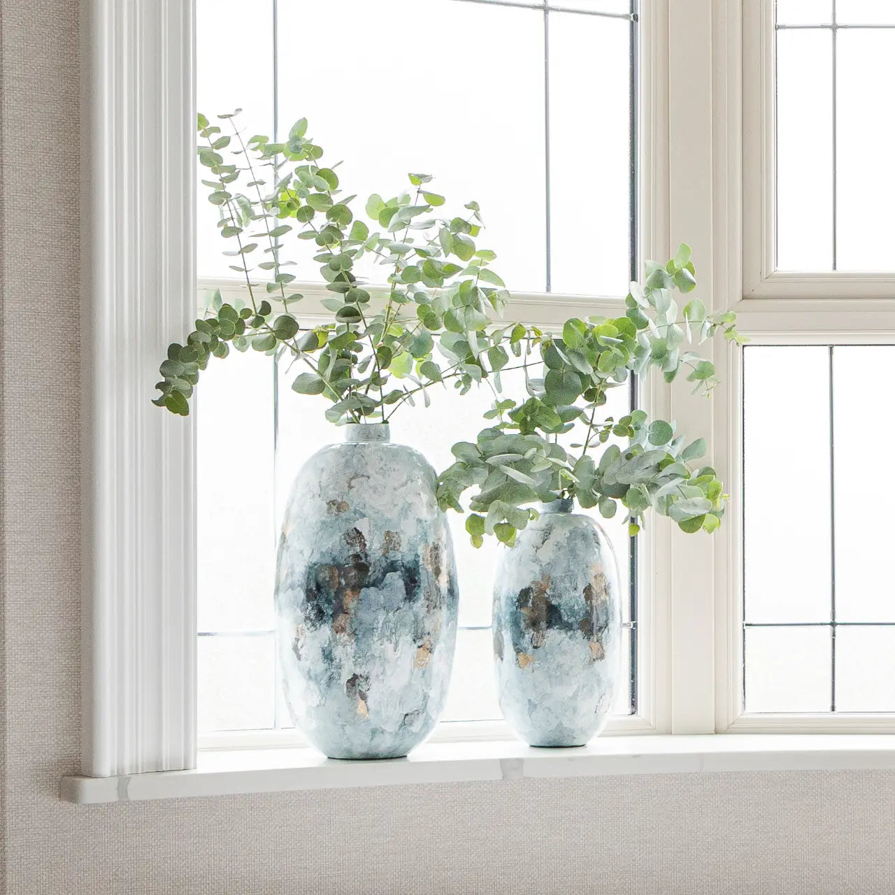 Igino Cloudburst Enamel Set of Two Vases