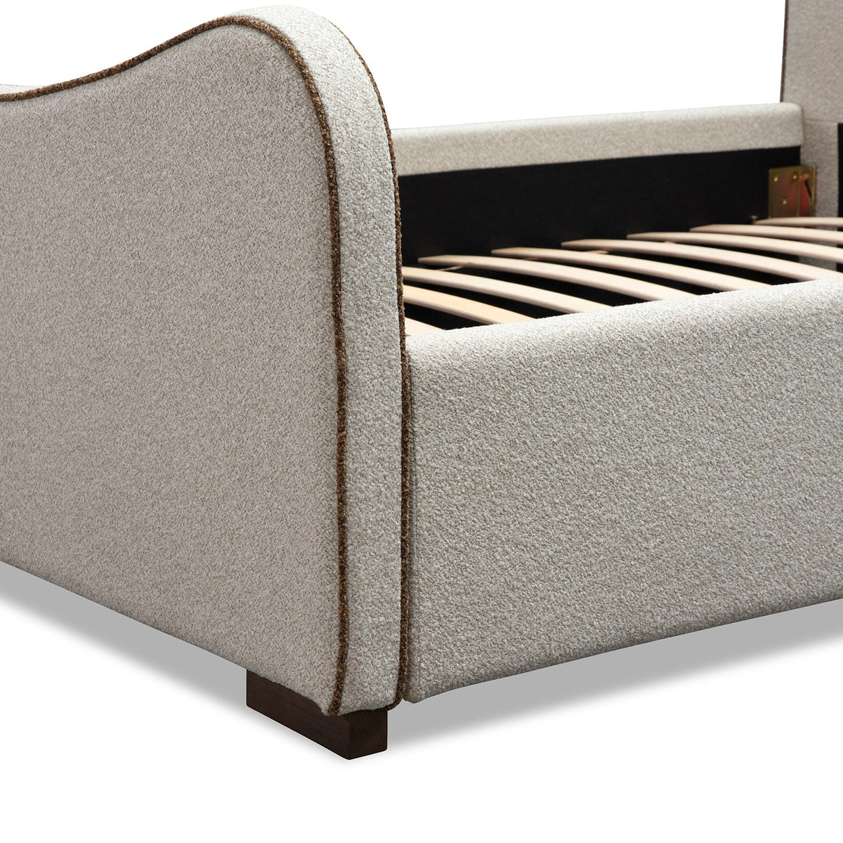 Caleta King Size Bed - Capella Sand with Capella Fennel Seed Piping | Dark Brown Solid Wood