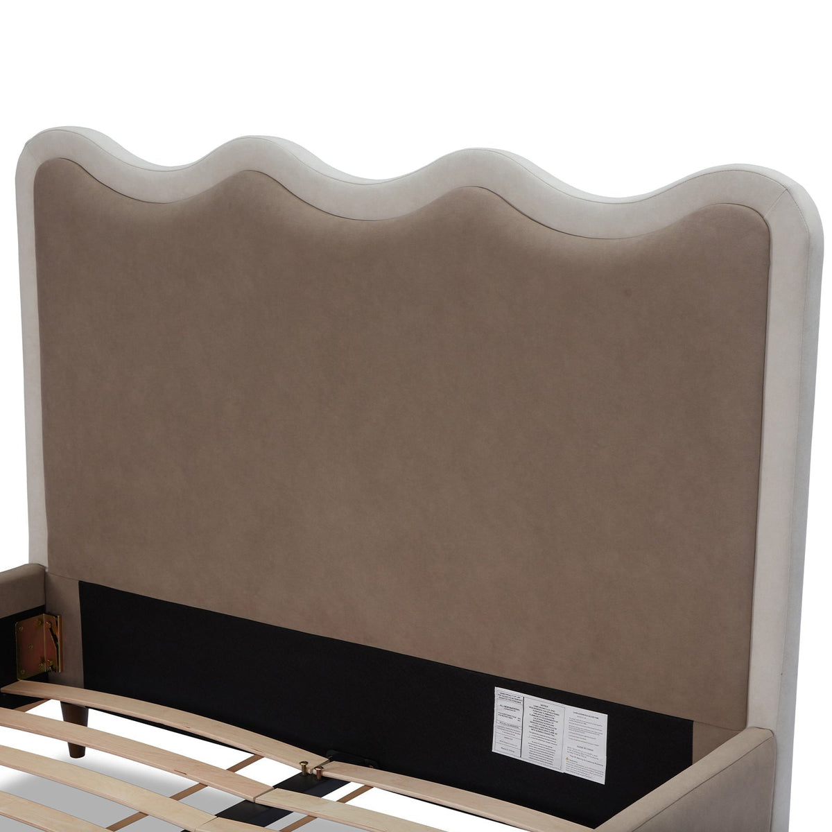 Palermo King Size Bed - Hopper Taupe with Hopper Cream Border | Dark Brown Solid Wood