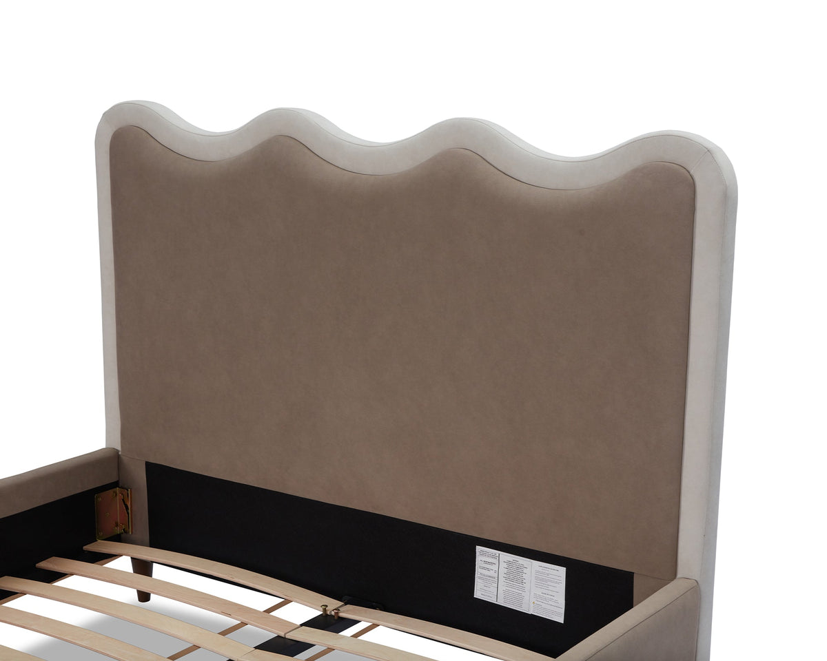 Palermo King Size Bed - Hopper Taupe with Hopper Cream Border | Dark Brown Solid Wood