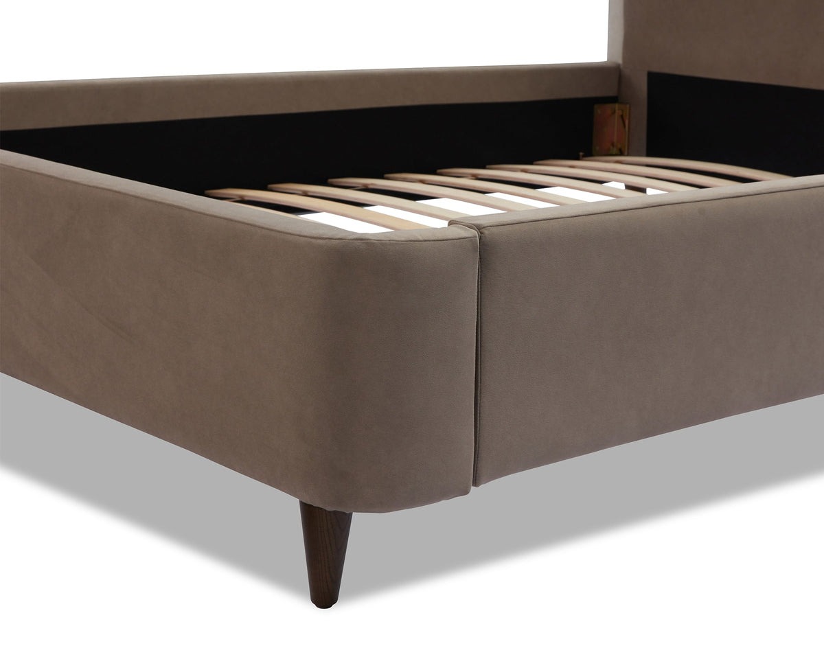 Palermo King Size Bed - Hopper Taupe with Hopper Cream Border | Dark Brown Solid Wood