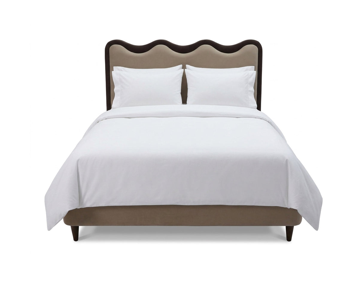 Palermo King Size Bed - Hopper Desert with Hopper Terra Border | Dark Brown Solid Wood