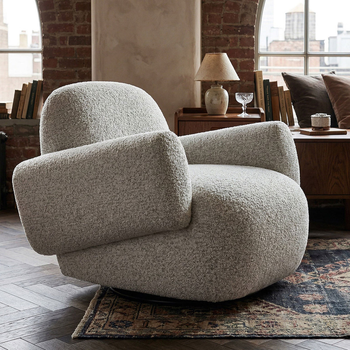 Bolton Swivel Occasional Chair - Ripley Grav | Matt Black Metal