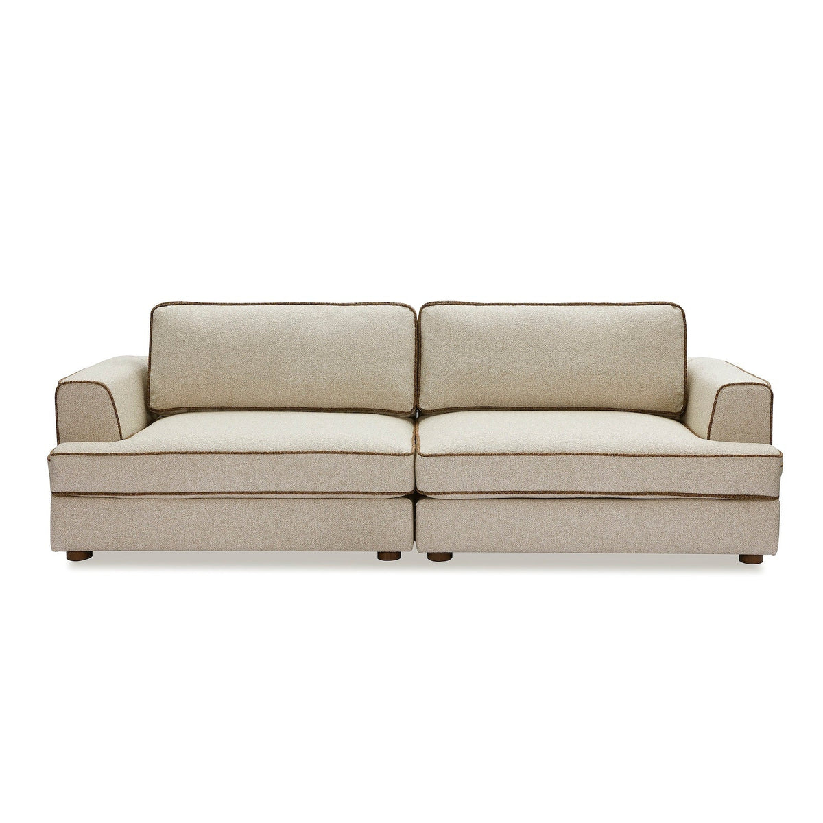 Cameron Sofa - Capella Sand with Capella Fennel Seed Piping | Dark Brown Solid Wood