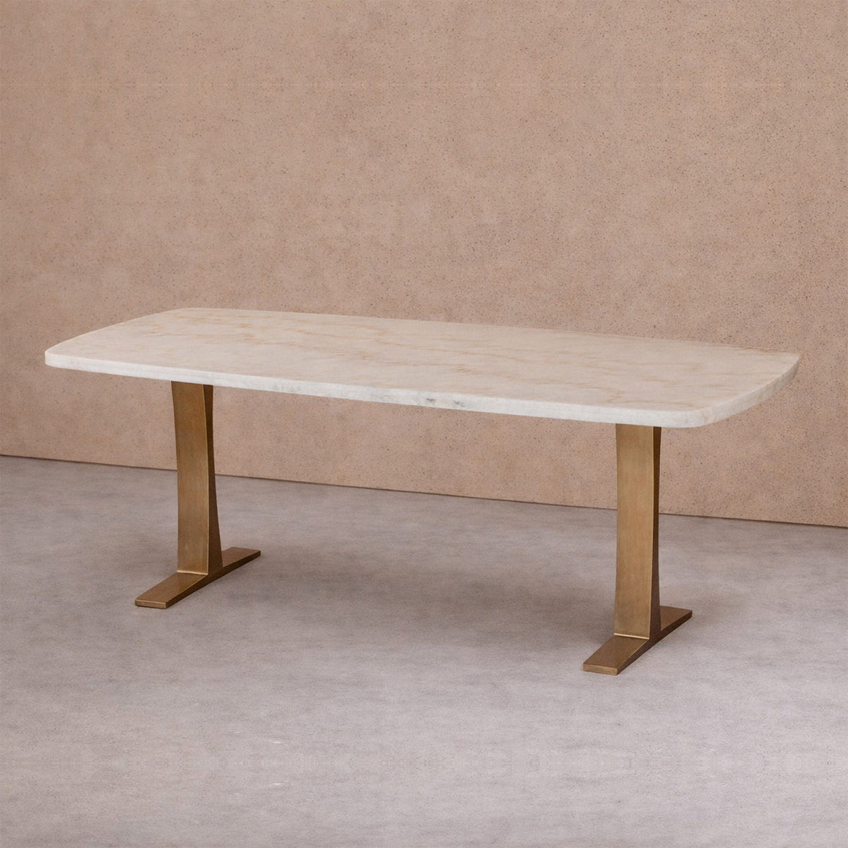 Tatler Dining Table - White Marble, Brass Stainless Steel