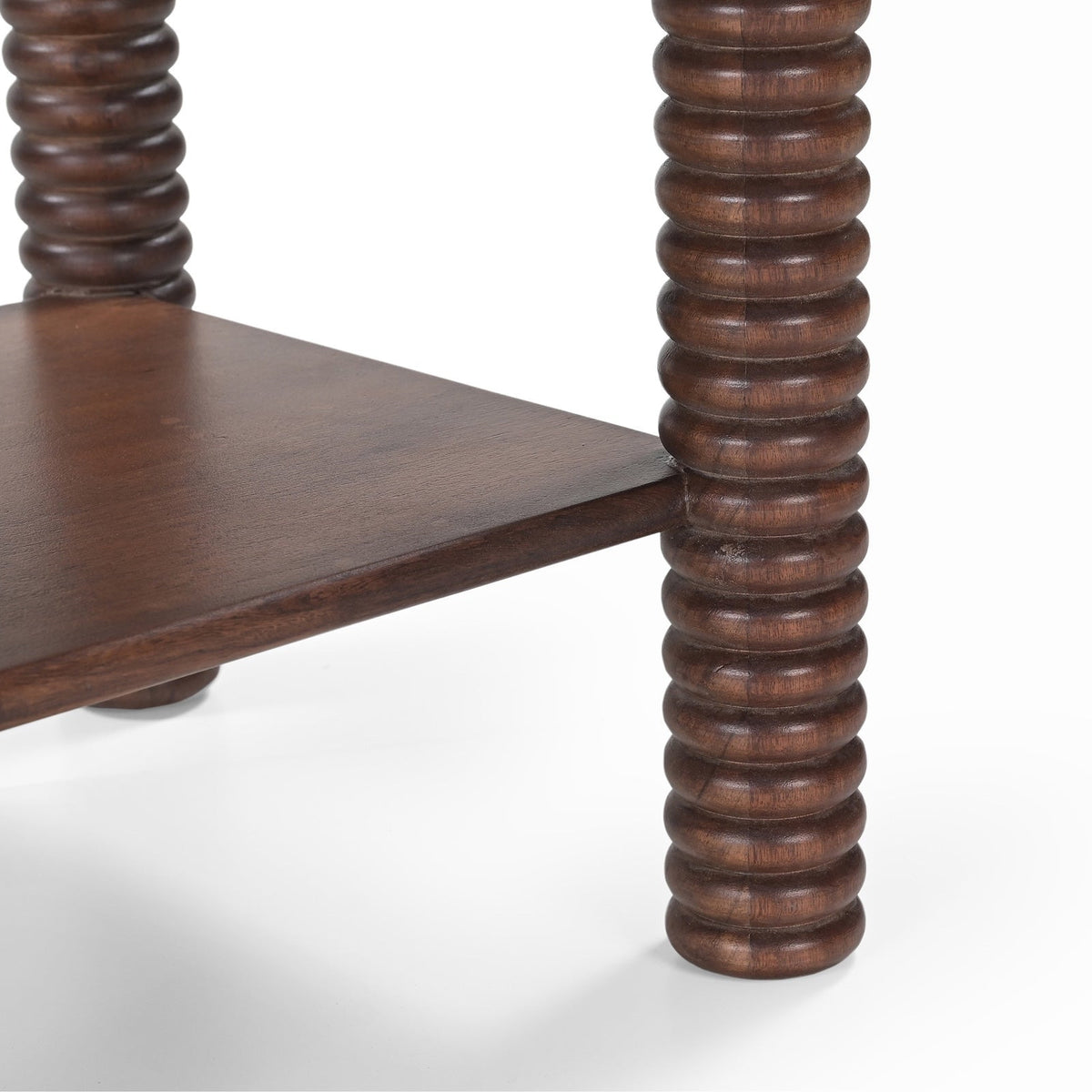 Allure Bedside Table - Dark Brown Emperador Marble & Brushed Mid Brown Textured Acacia Wood