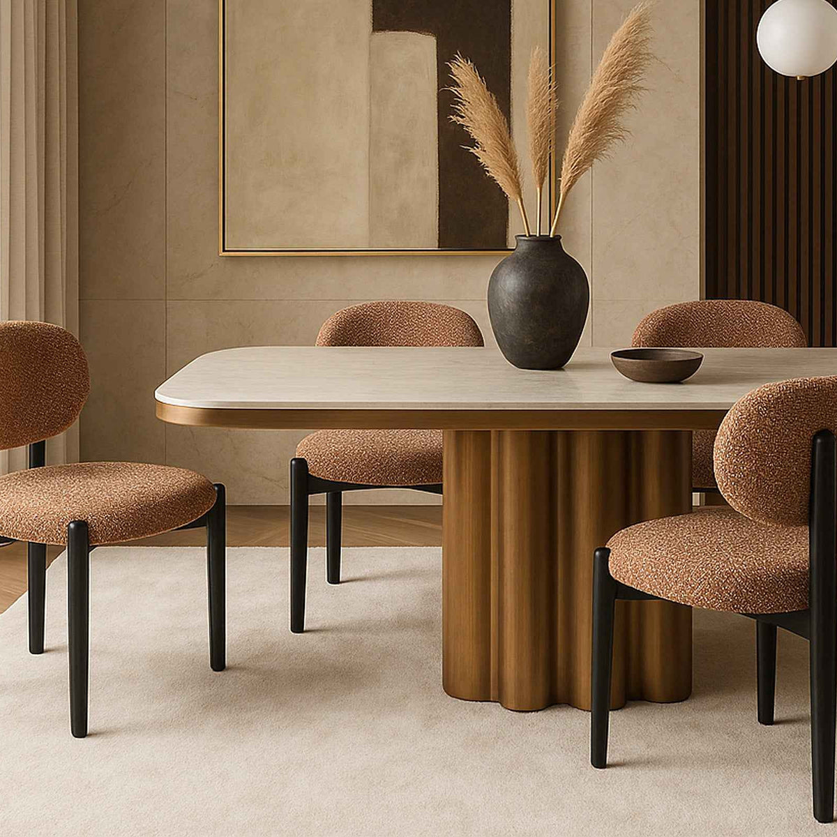 Corinthian Dining Table - Travertine Marble Effect