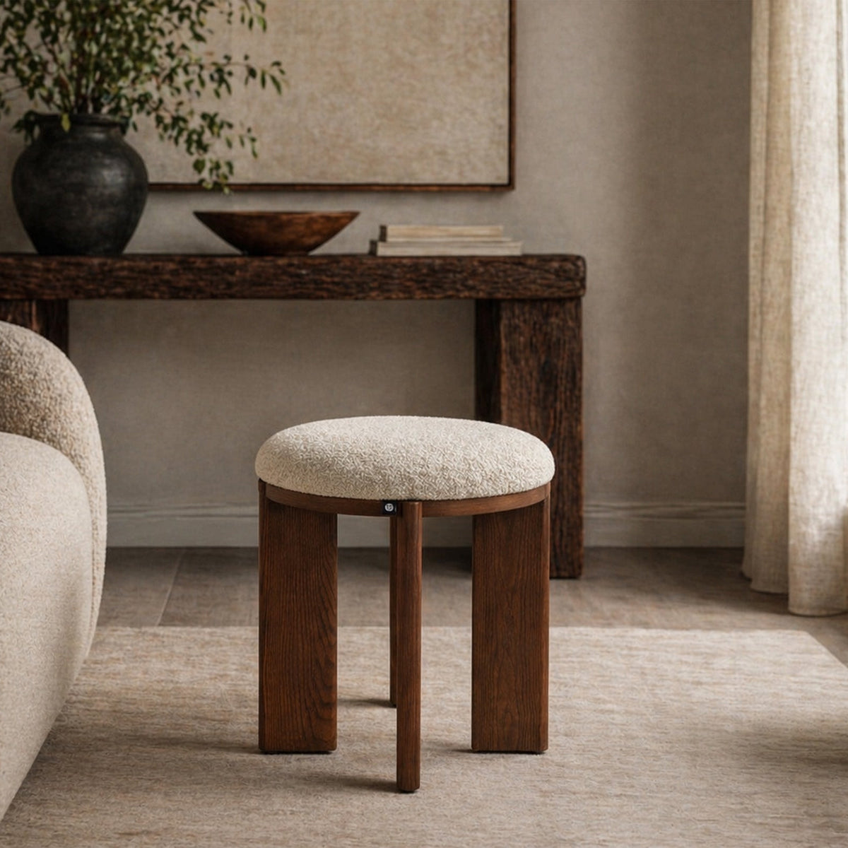Lia Foot Stool - Capella Sand & Brushed Brown