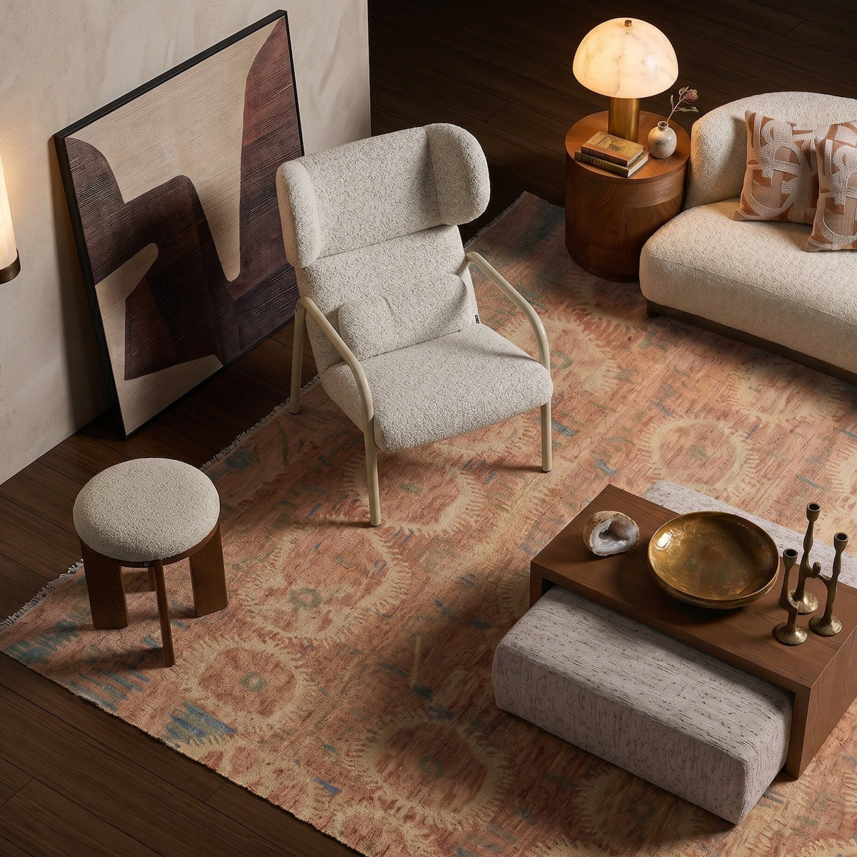 Lia Foot Stool - Capella Sand & Brushed Brown