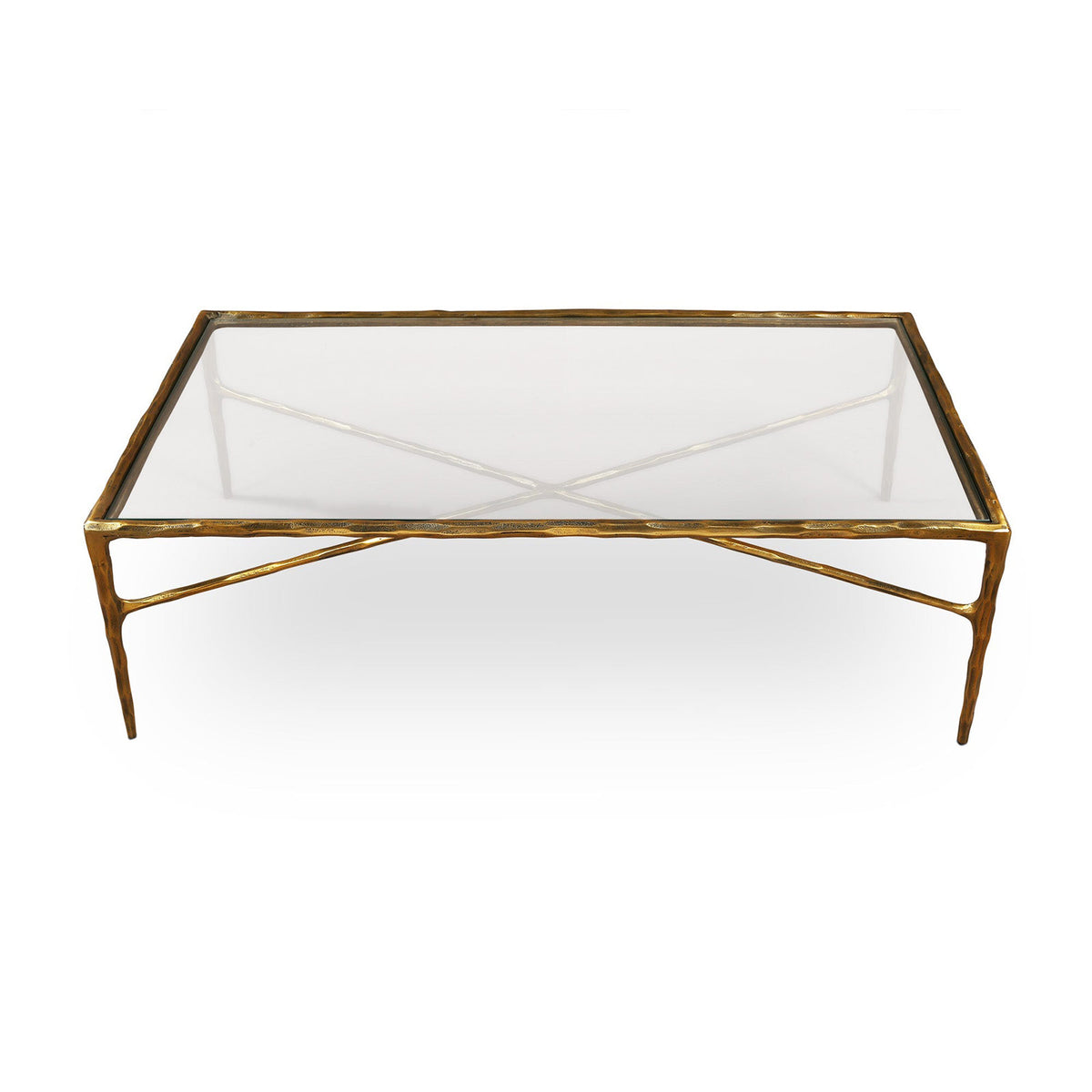 Cobra Coffee Table - Textured Antique Brass and Glass