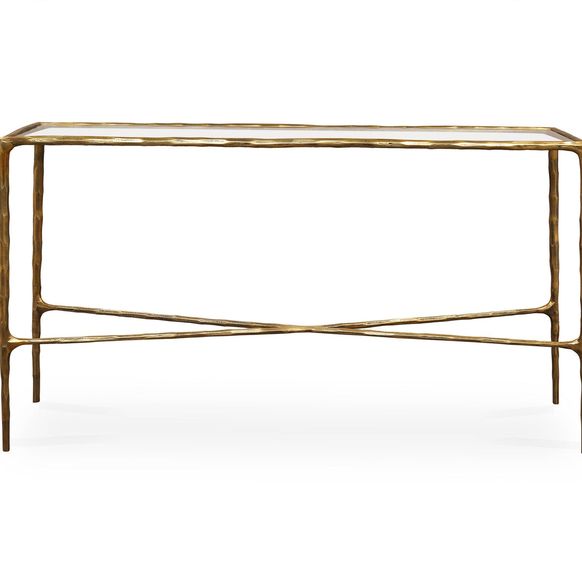 Cobra Console Table - Textured Antique Brass and Glass