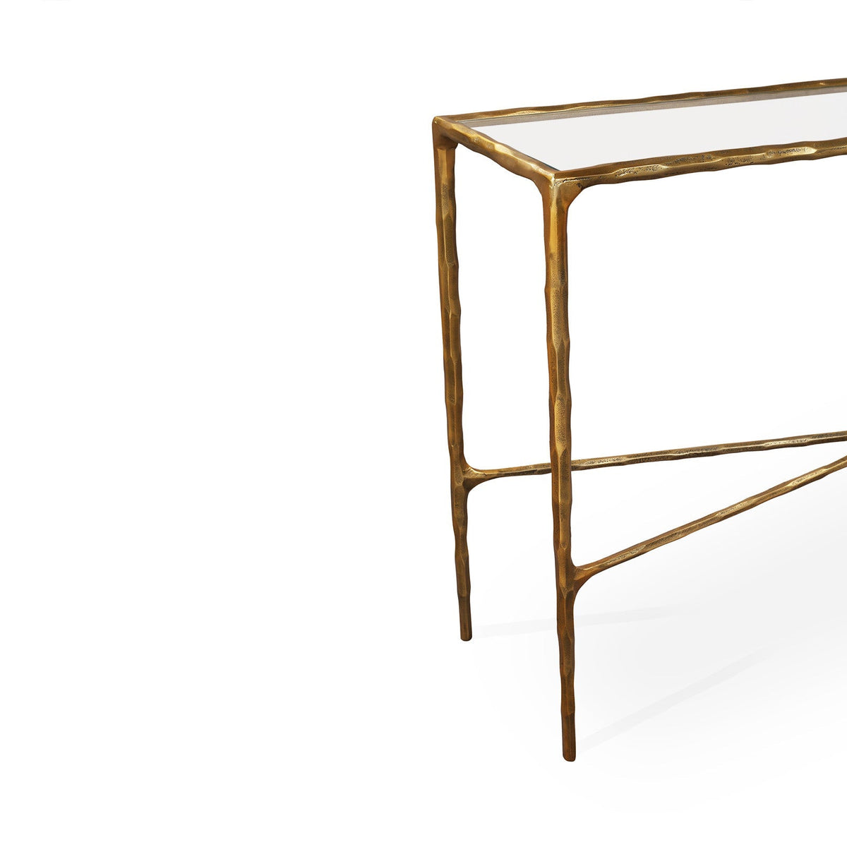 Cobra Console Table - Textured Antique Brass and Glass