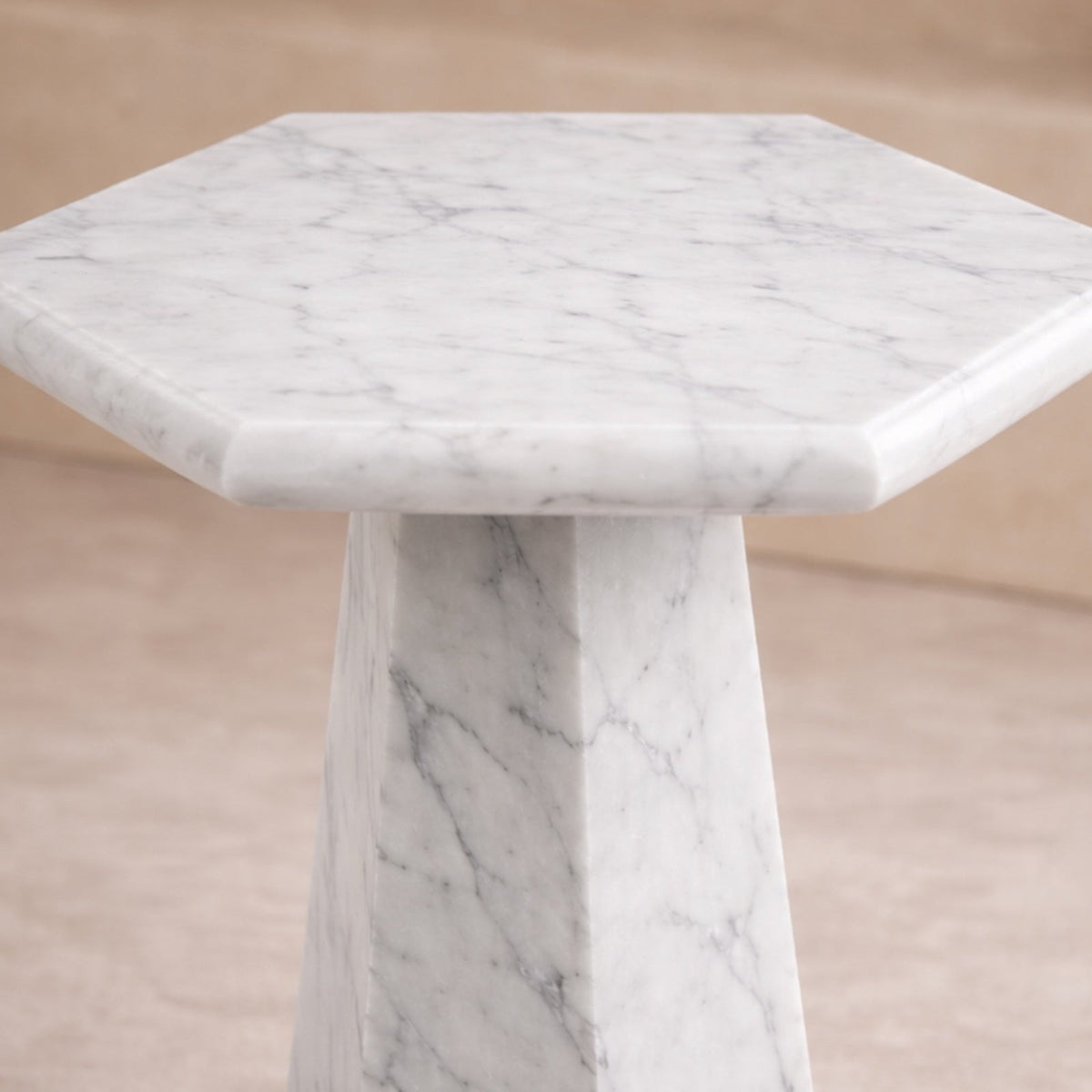 Hexagon Side Table - White Lady Marble