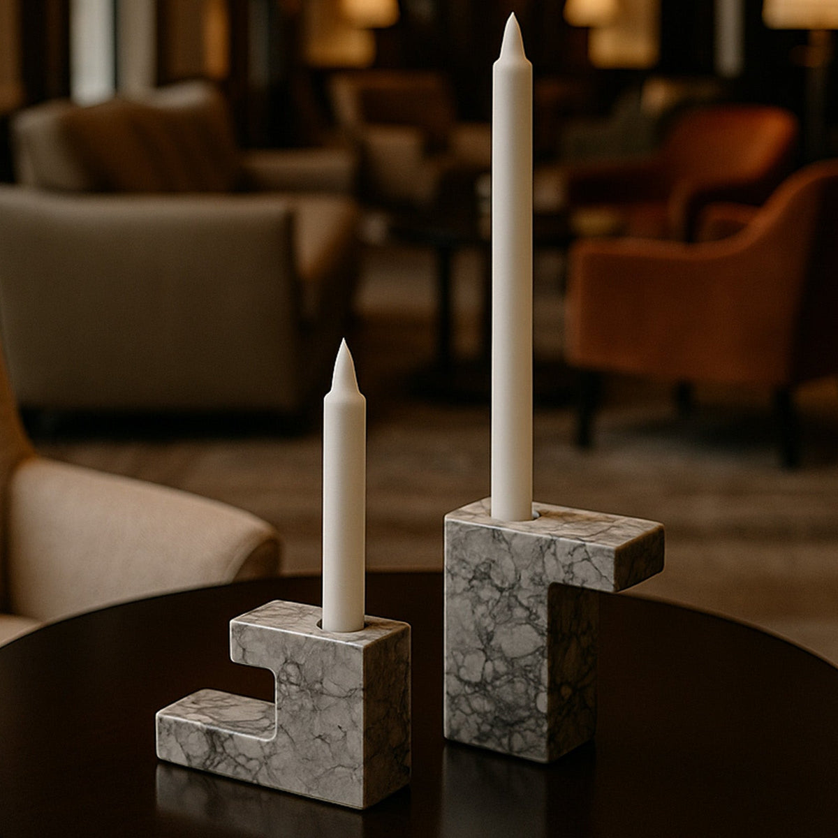 Arco Candle Holders Set - Natural Grey and White Marble