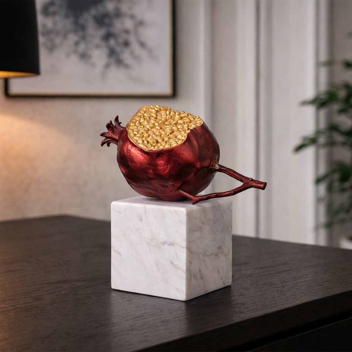 Orano Sculpture - Red Metal/White Marble