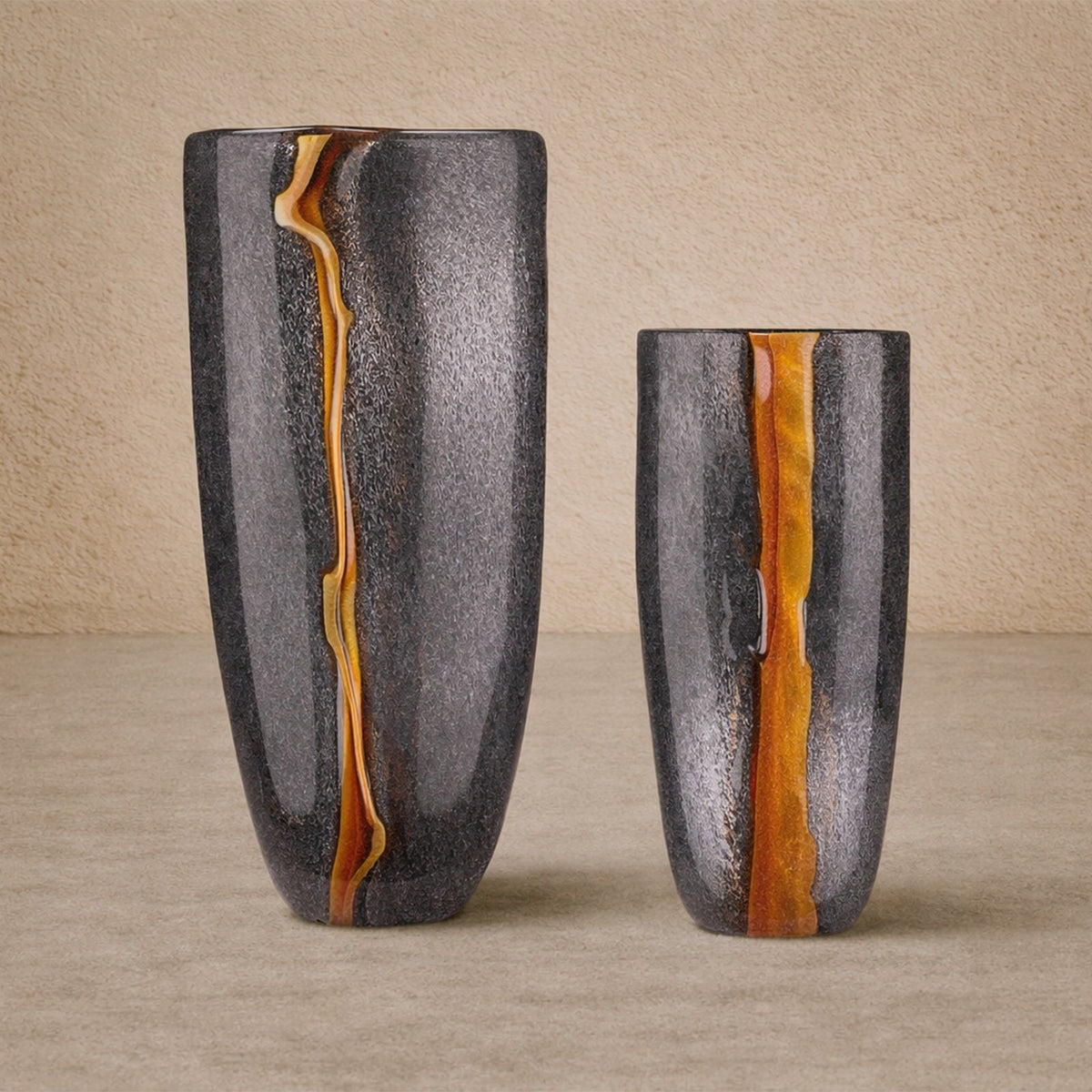 Cassiano Large Vase - Charcoal & Amber Veined Glass