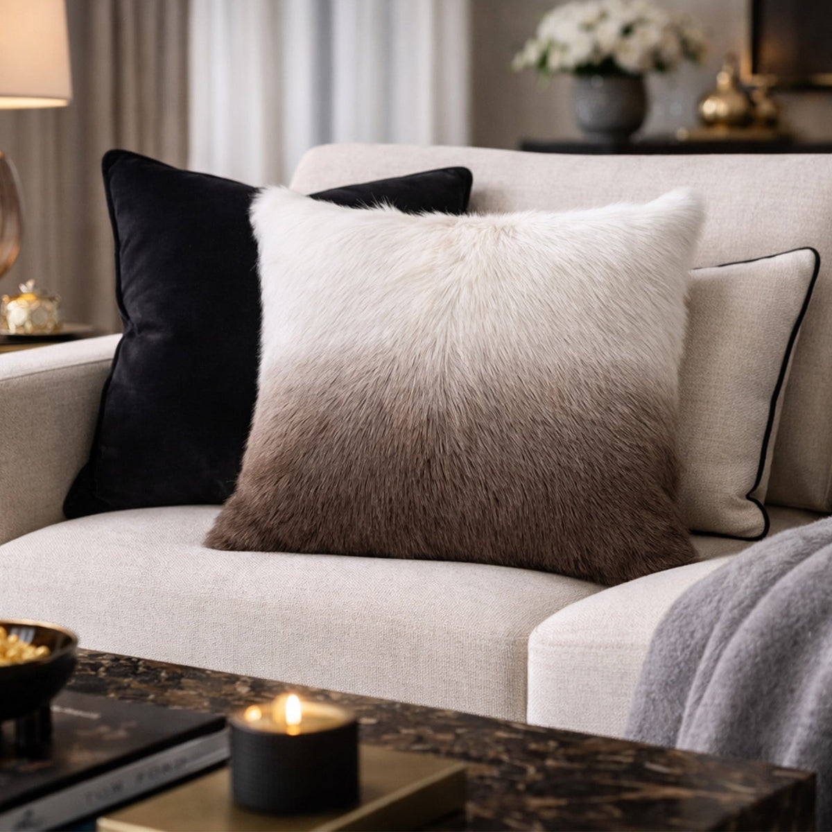 Zarello Pillow - Ivory/Taupe Ombre