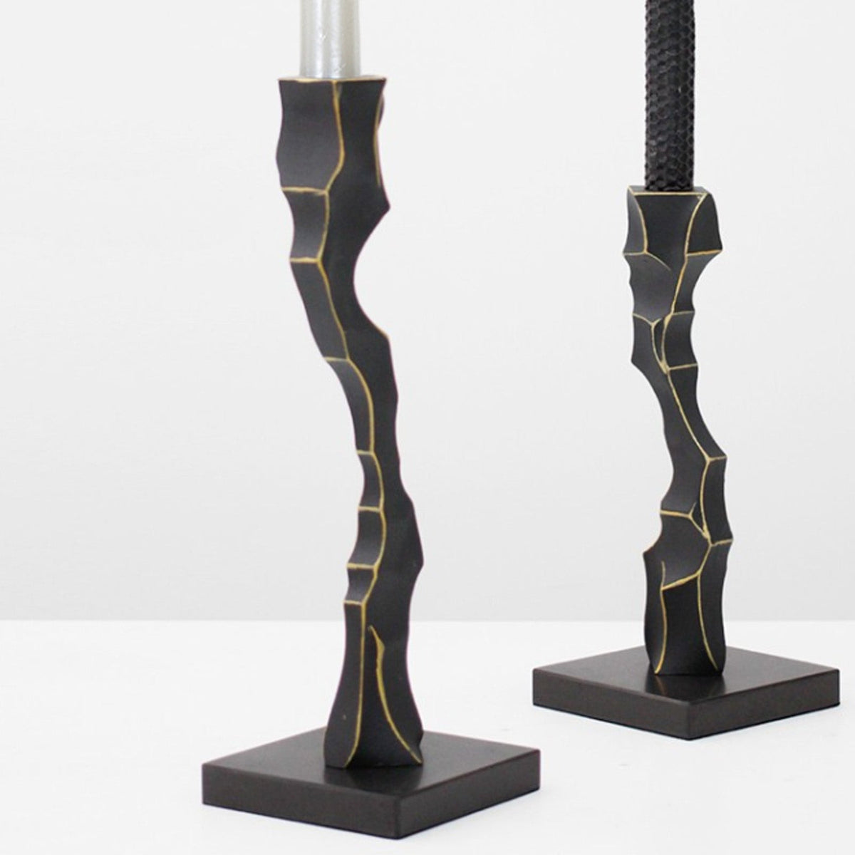 Storm Candlestick Large - Black Marble and Resin
