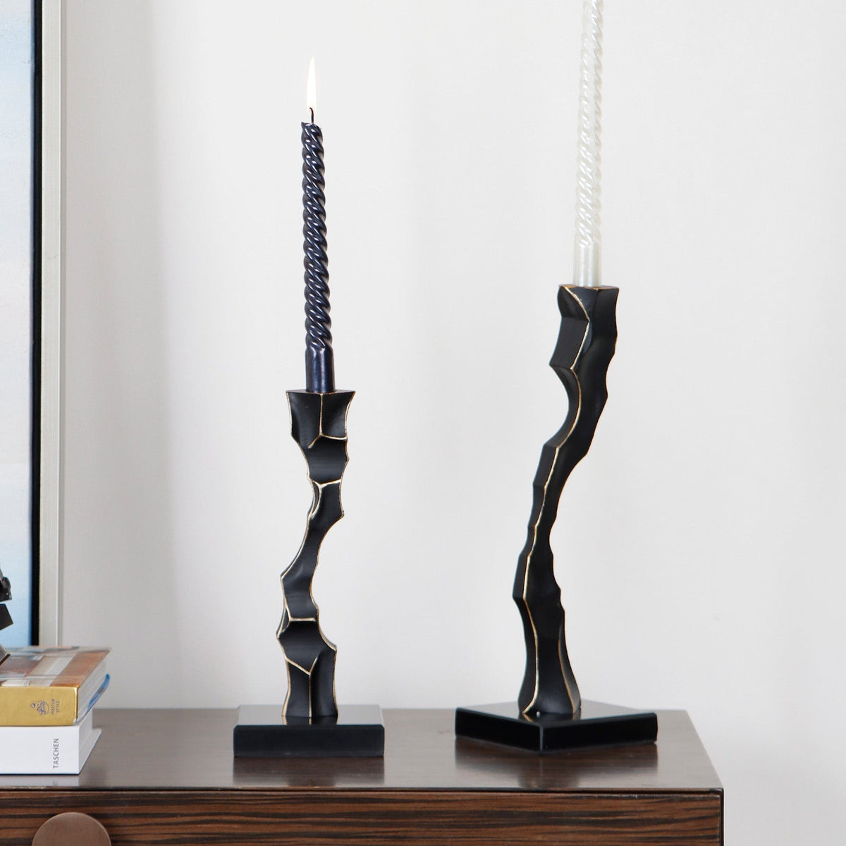 Storm Candlestick Large - Black Marble and Resin