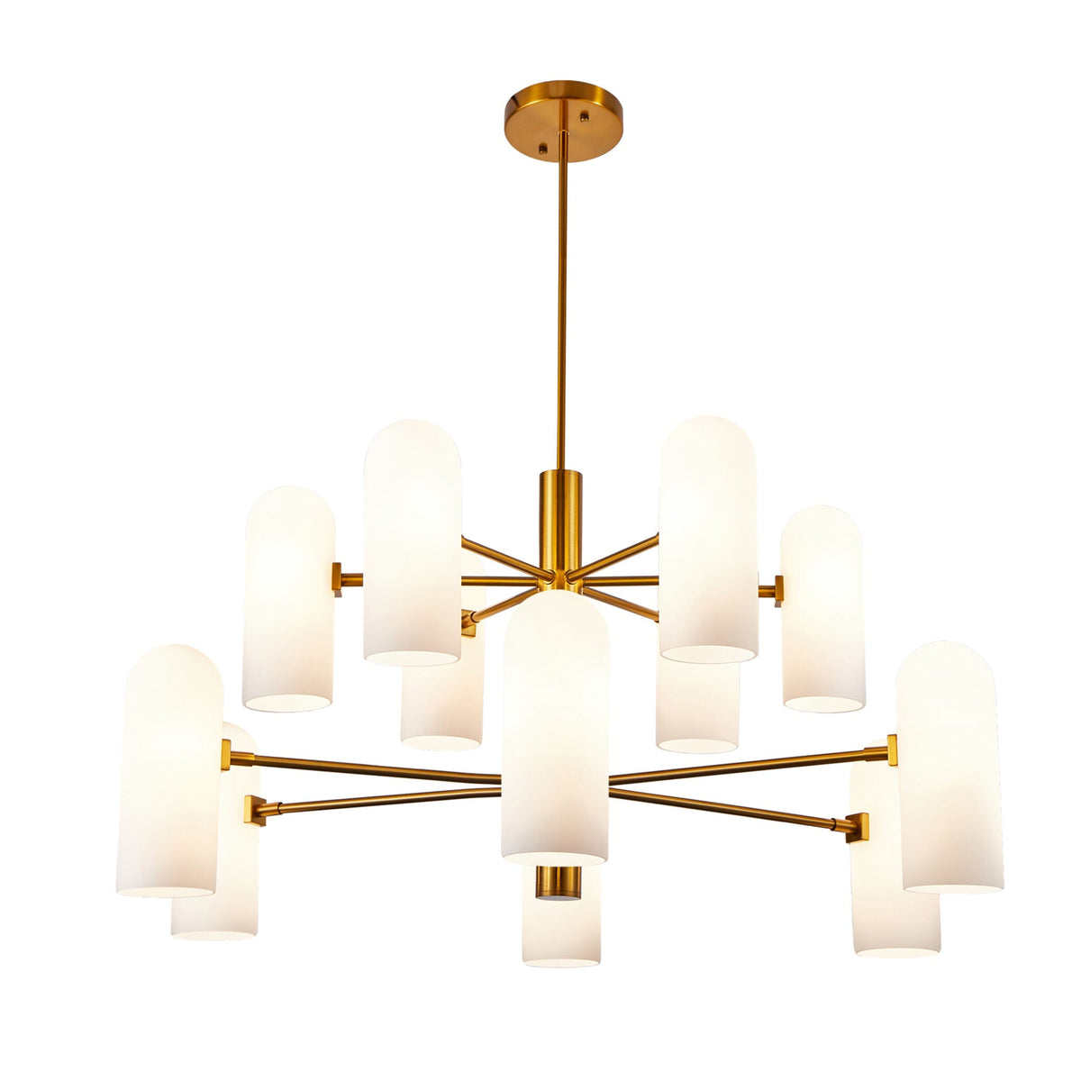 Pawson Chandelier - Brass & White Glass