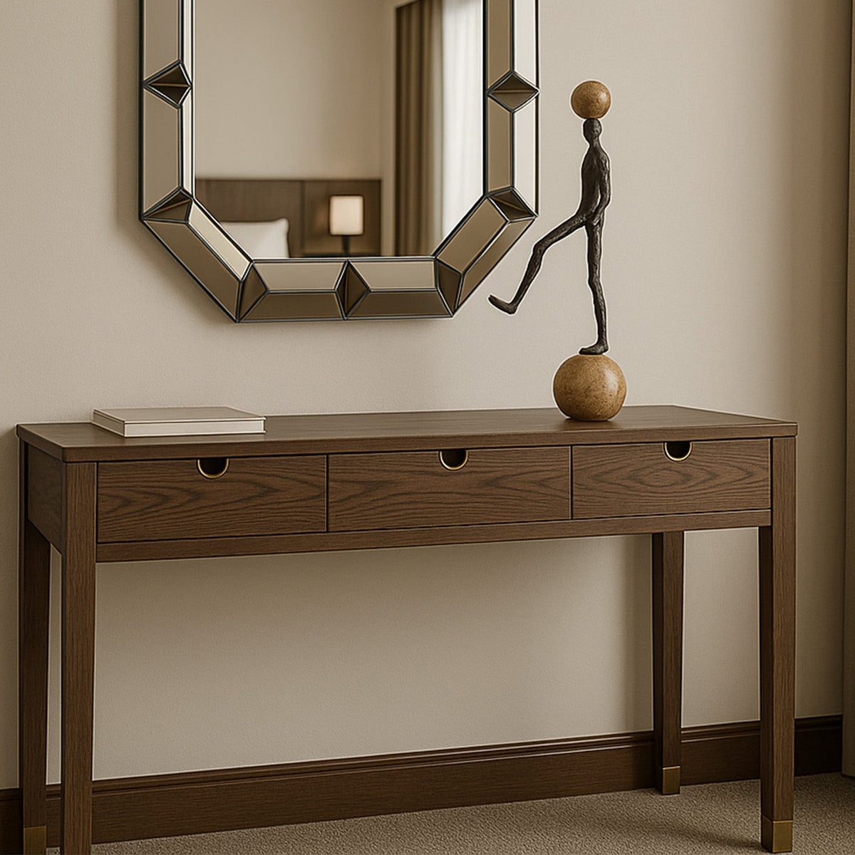 Alcudia Dressing Table - Dark Brown Oak/Antique Brass