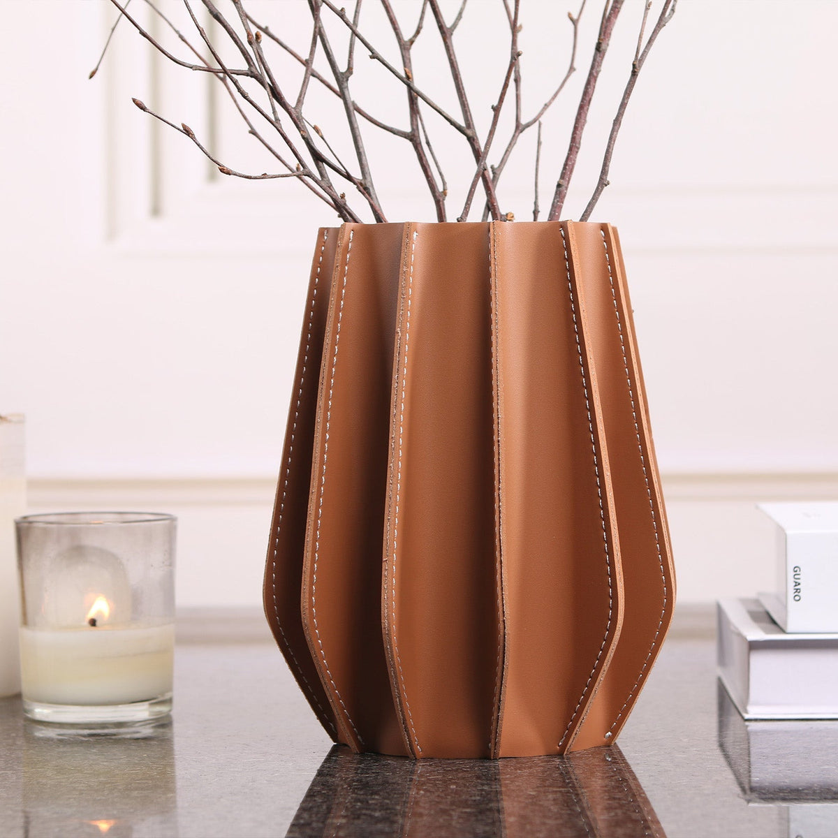 Juana Vase - Brown Leather and Glass