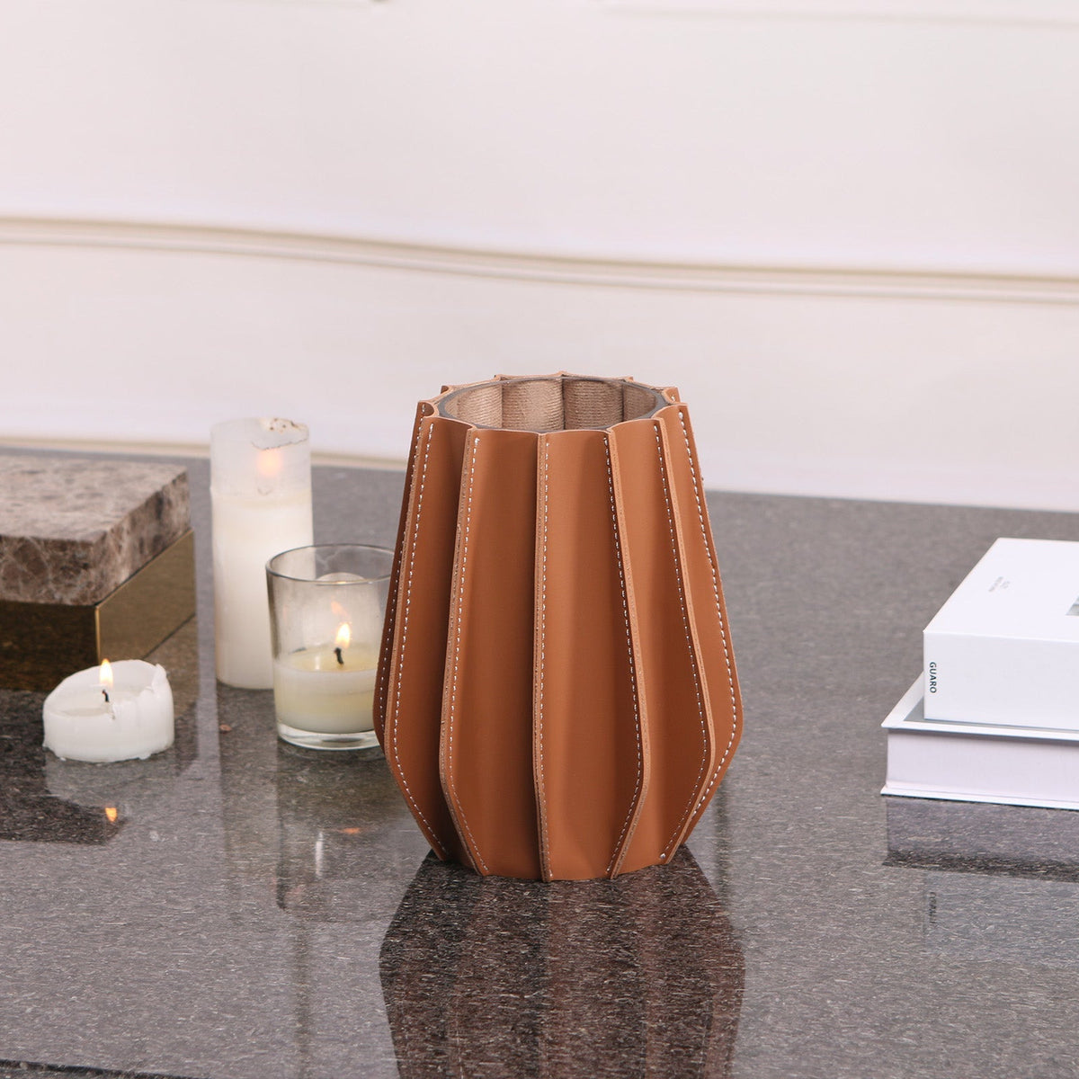 Juana Vase - Brown Leather and Glass