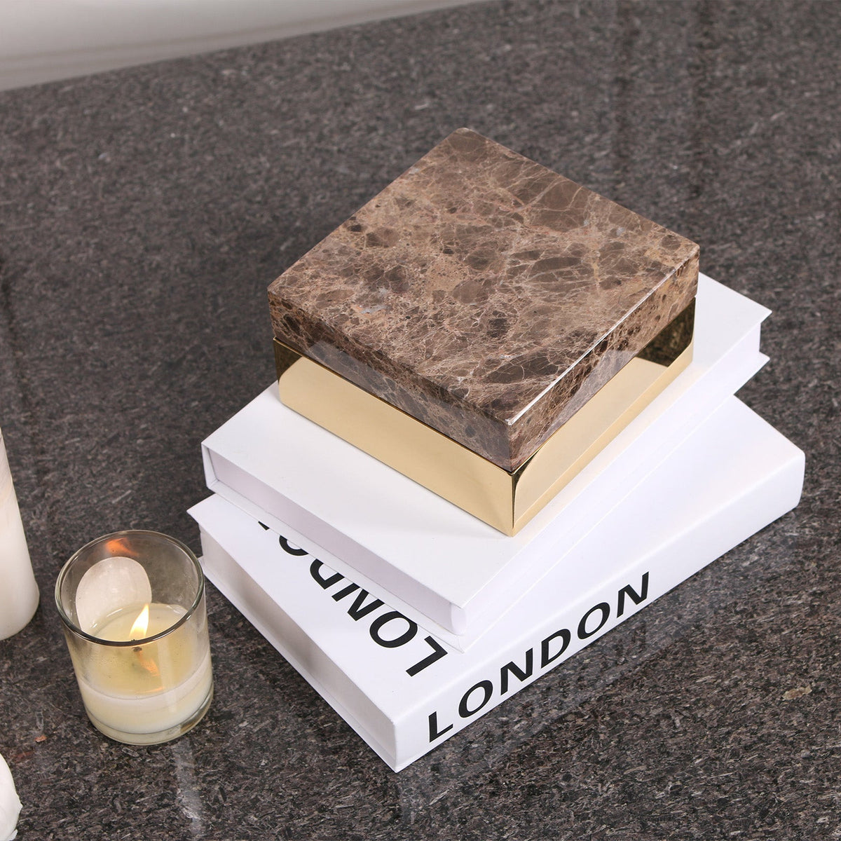 Lina Marble Storage Box - Coffee and Gold
