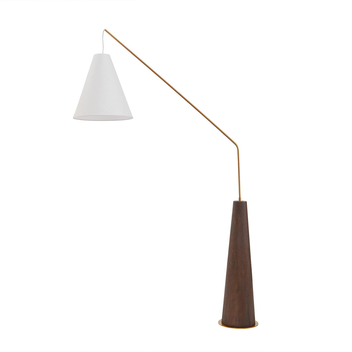 Brandon Floor Lamp - Brushed Dark Brown Oak/Antique Brass/White Linen Shade