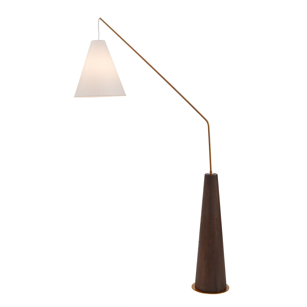 Brandon Floor Lamp - Brushed Dark Brown Oak/Antique Brass/White Linen Shade