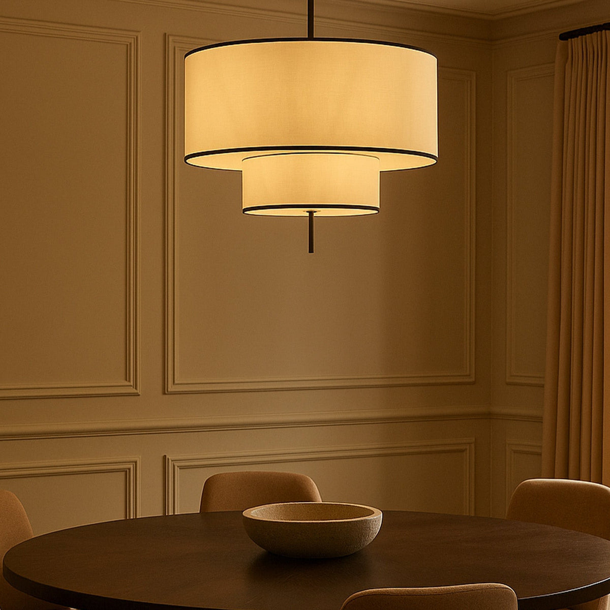 Aris Pendant Lamp - Black Metal and White Linen