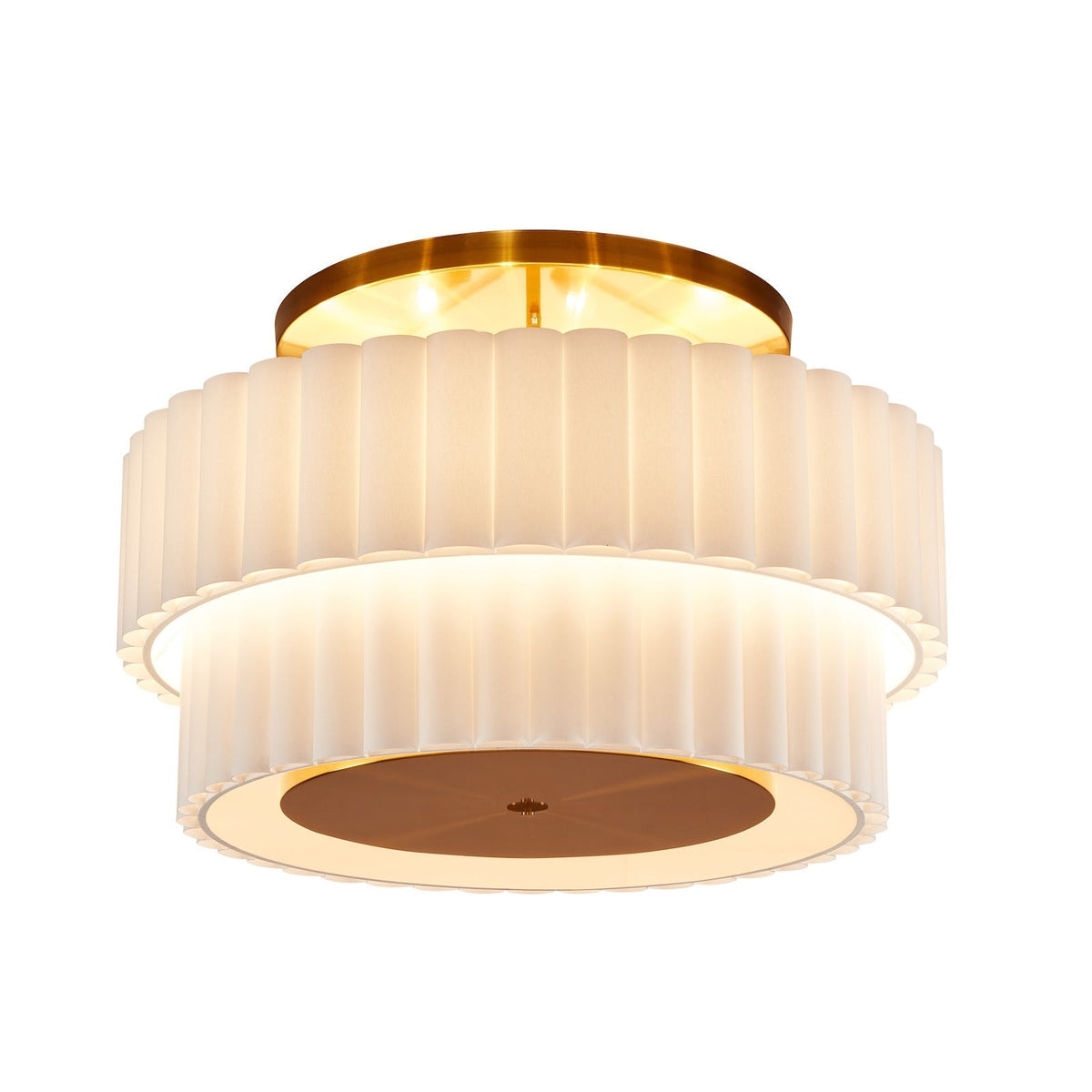 Ventus Ceiling Lamp - Brushed Antique Brass/Off White Linen Shade