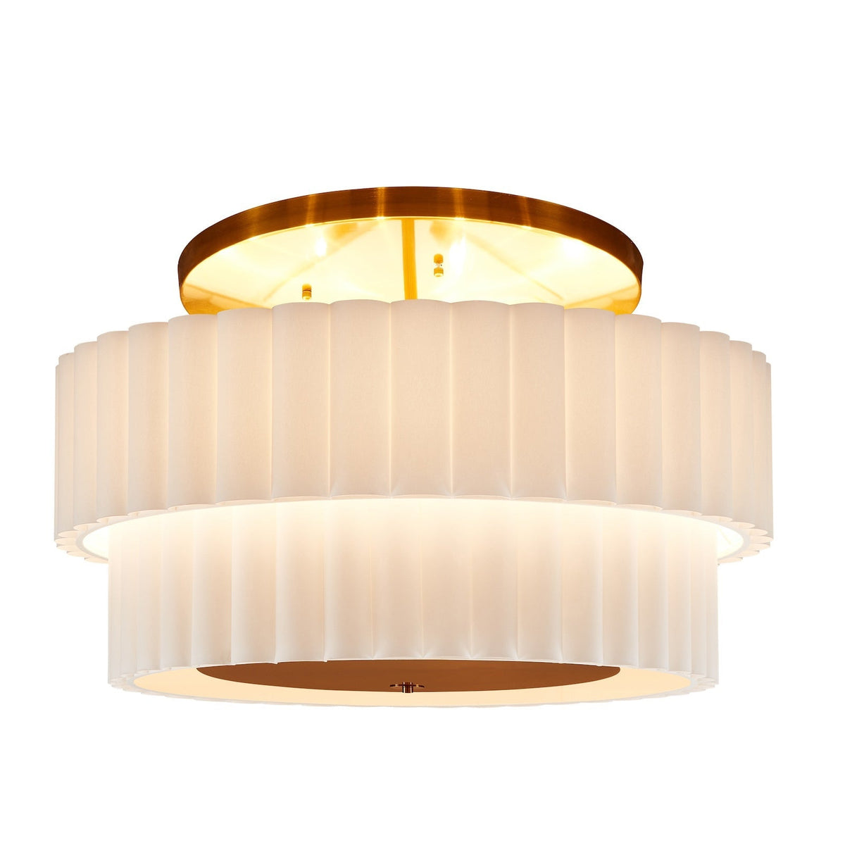 Ventus Ceiling Lamp - Brushed Antique Brass/Off White Linen Shade