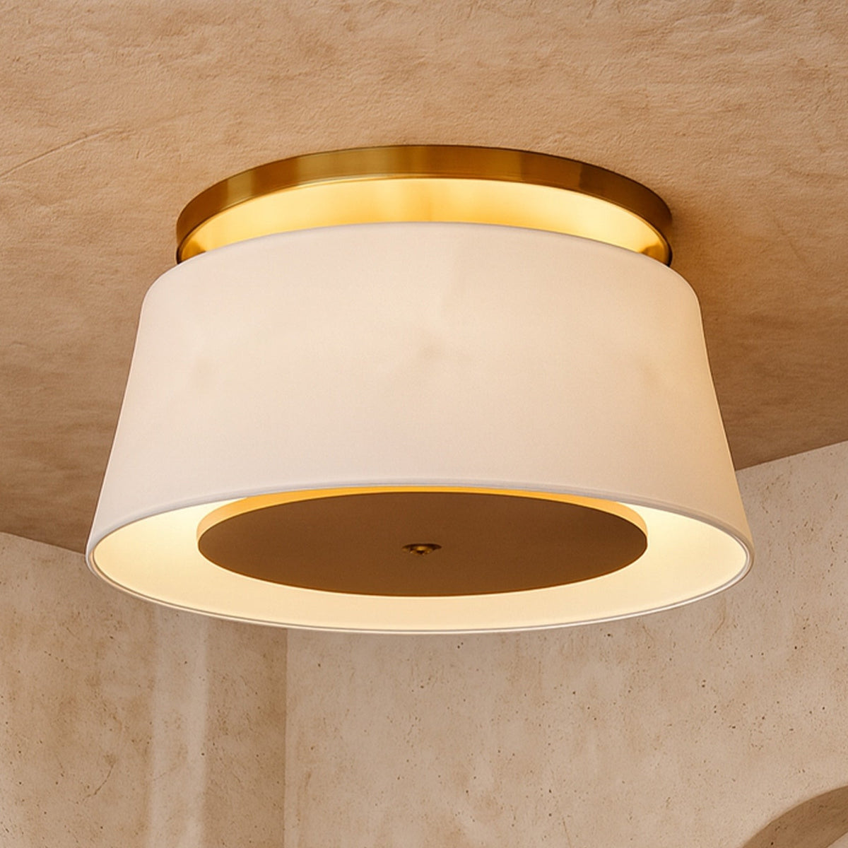 Mila Ceiling Lamp - Brushed Antique Brass/Off White Linen Shade