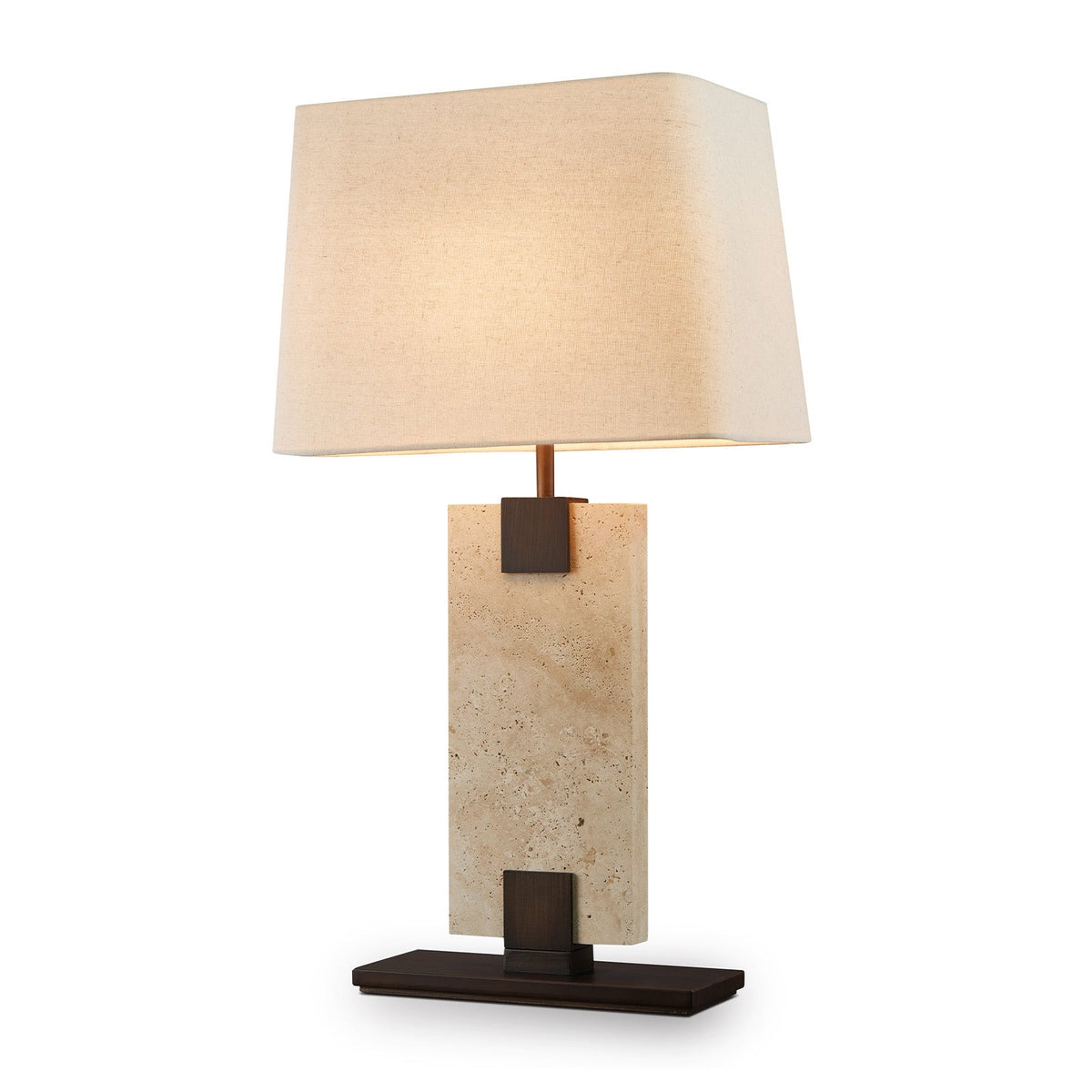 Madison Table Lamp - Travertine and Off White Linen