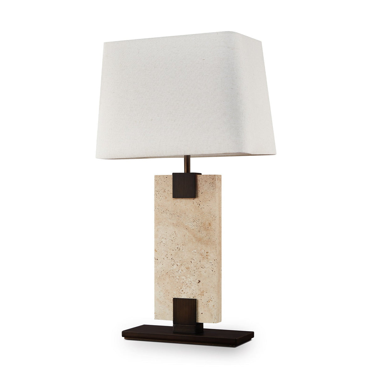 Madison Table Lamp - Travertine and Off White Linen