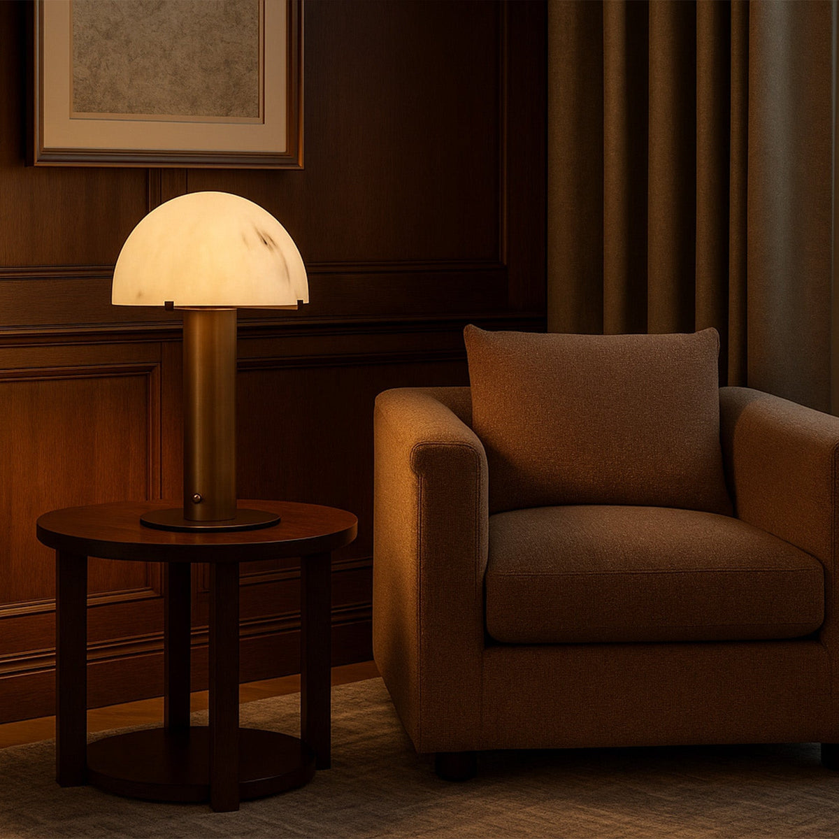 Aston Table Lamp - Alabaster Effect and Antique Brass