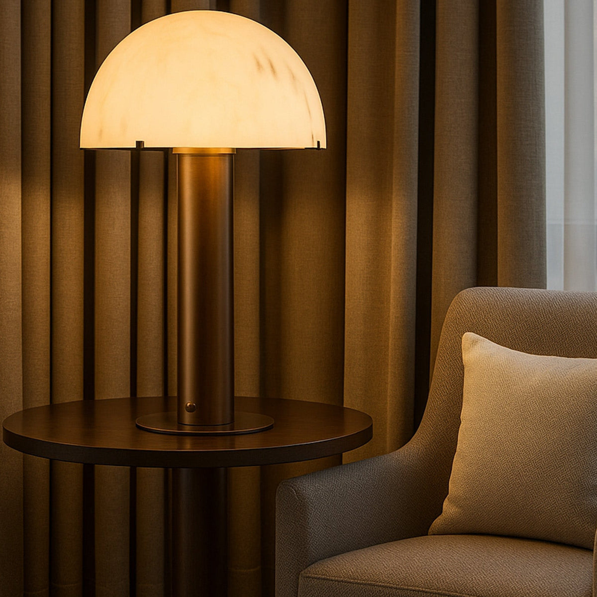 Aston Table Lamp - Alabaster Effect and Antique Brass