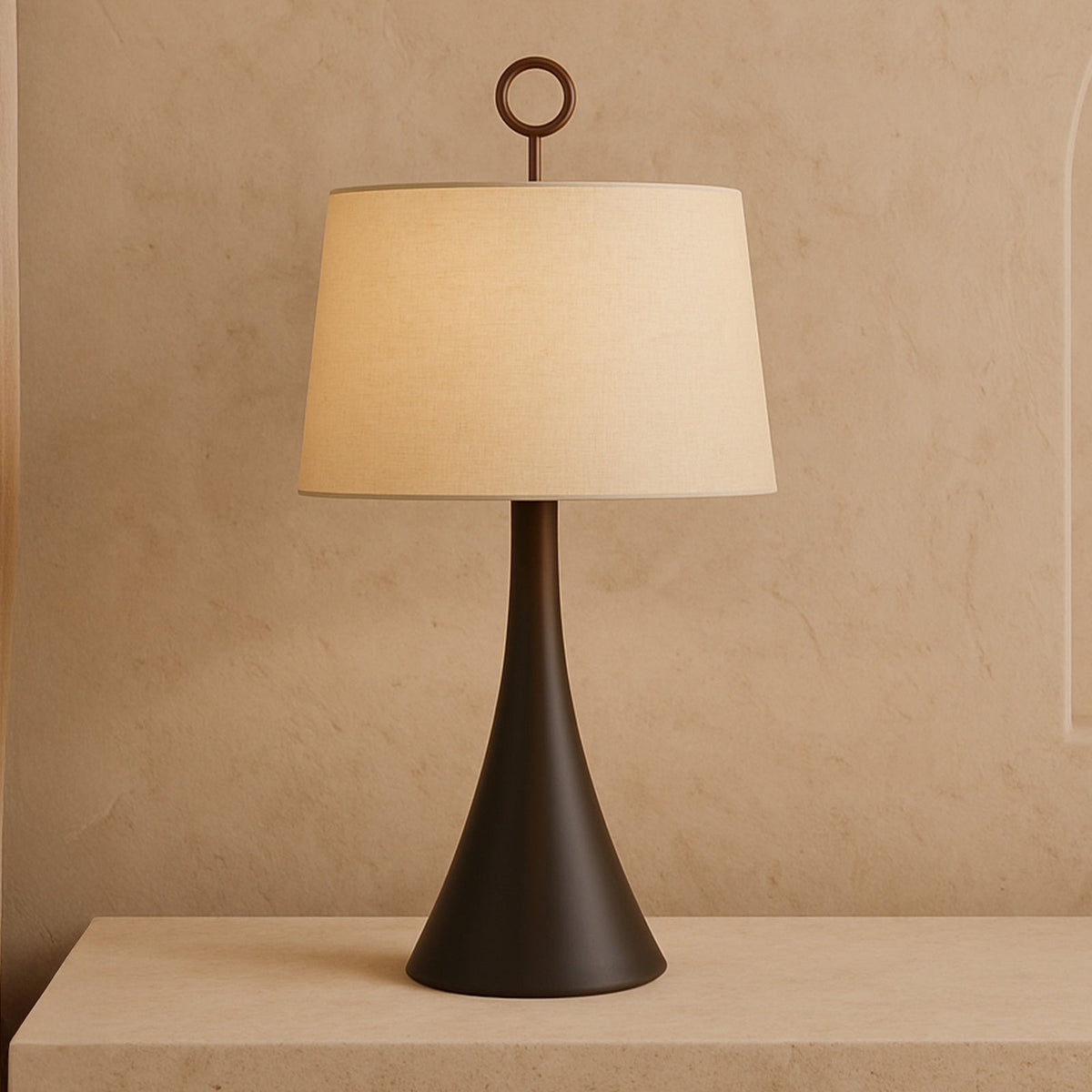 Leila Table Lamp - Antique Hairline Bronze/Off White Linen Shade