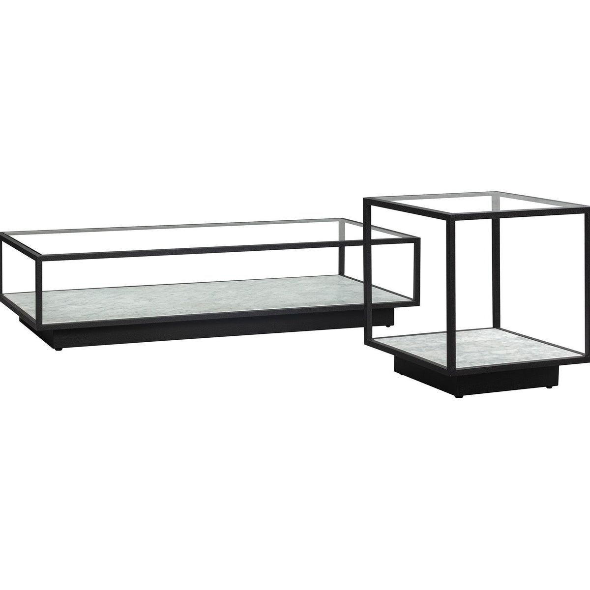 Belmon Side Table - Carrara Marble and Black Textured Metal