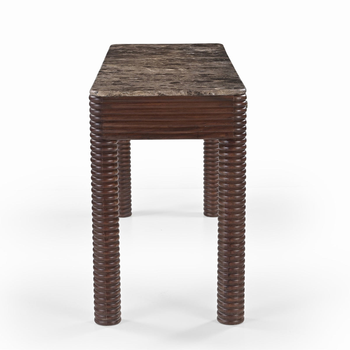 Allure Desk - Dark Brown Emperador Marble & Brushed Mid Brown Textured Acacia Wood