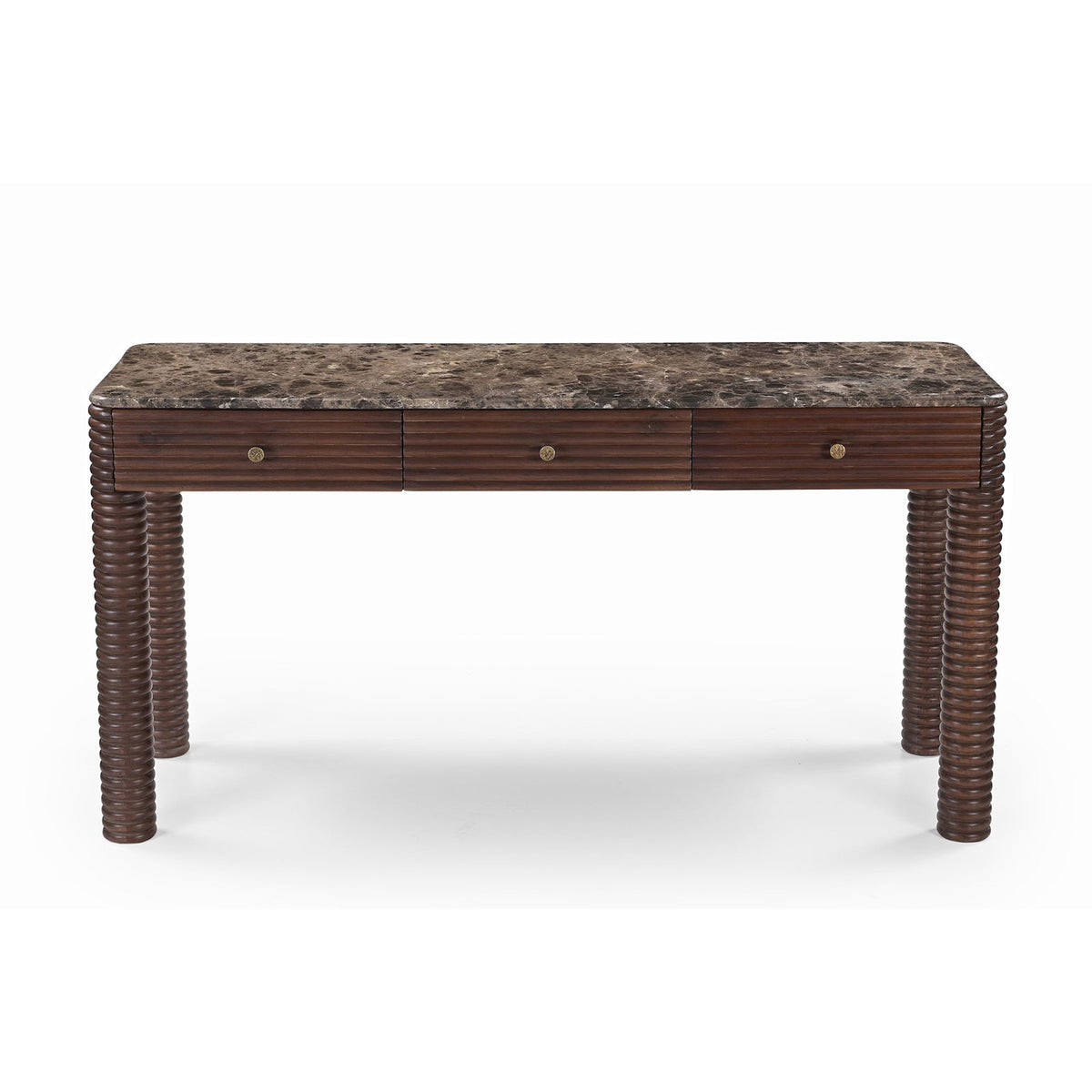 Allure Desk - Dark Brown Emperador Marble & Brushed Mid Brown Textured Acacia Wood