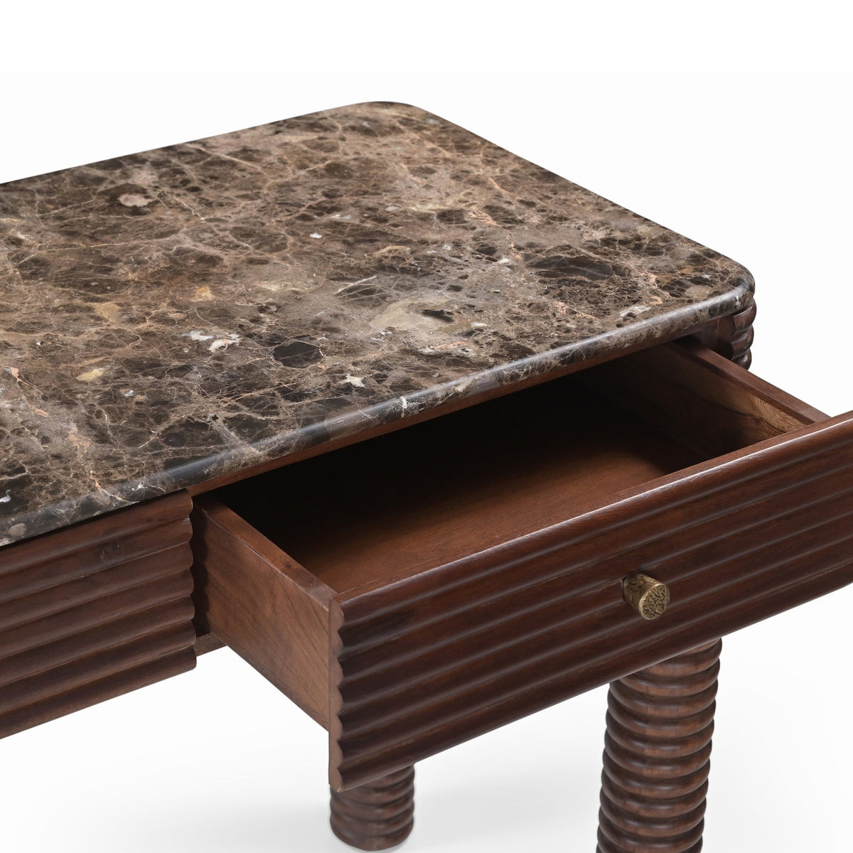 Allure Desk - Dark Brown Emperador Marble & Brushed Mid Brown Textured Acacia Wood