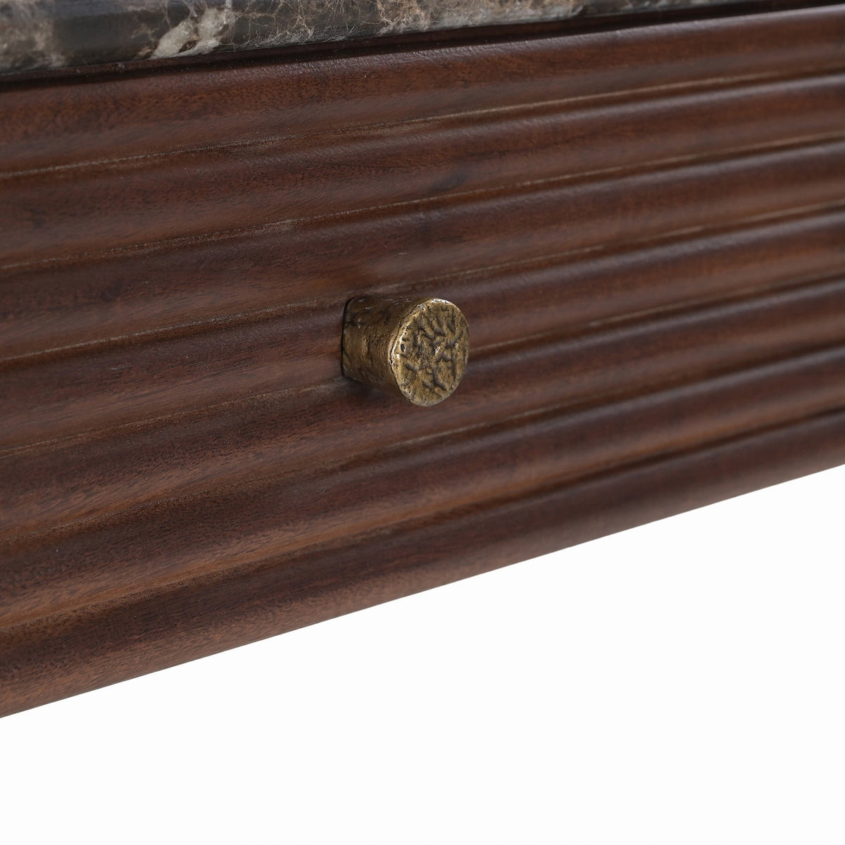 Allure Desk - Dark Brown Emperador Marble & Brushed Mid Brown Textured Acacia Wood